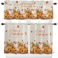 thumbnail image 2 of Kitchen Curtains Tiers and Valances Set, Thanksgiving Hello Pumpkin Maple Leaf Sunflower Autumn Wood Grain Vintage Rod Pocket Valance Short Window Curtains for Kitchen, 27.5"x24", 3 Pieces Set, 2 of 5
