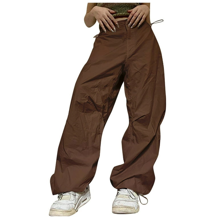 QWANG Women's Baggy Cargo Pants Drawstring Wide Leg Pants Loose Trousers  Hip Hop Joggers Trendy Y2K Streetwear 
