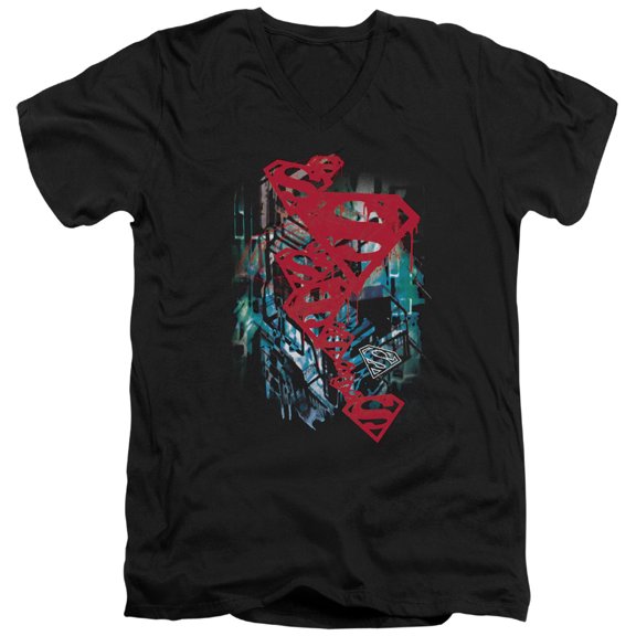 Superman Gritty Adult V-Neck T-Shirt Black