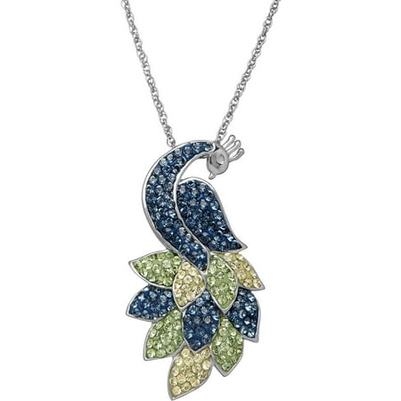 Luminesse Swarovski Element Gold-Plated Sterling Silver Peacock Pendant, 18