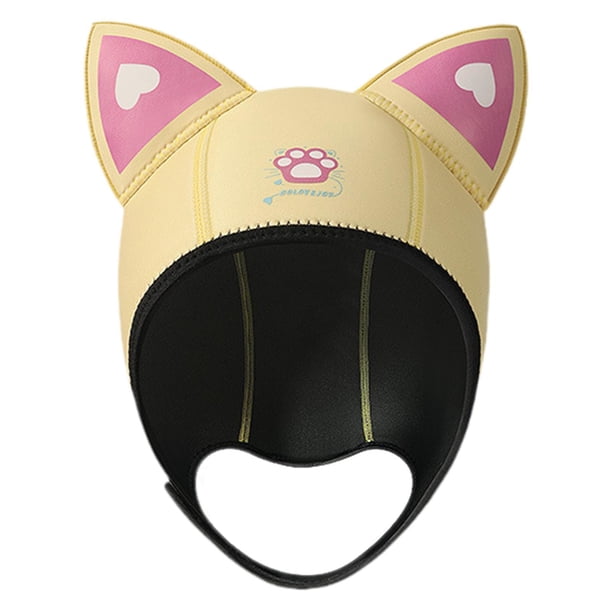 Gorro de neopreno con orejas de gato para buceo, para la cabeza y natación Amarillo