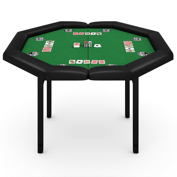 Danolapsi 48" Folding Poker Table with 8 Players, Protable Folding Game Table Padded Rails ＆ Stainless Steel Cup Holders ＆ Collapsible Metal Legs, Octagon Casino Table for Texas Holdem Games