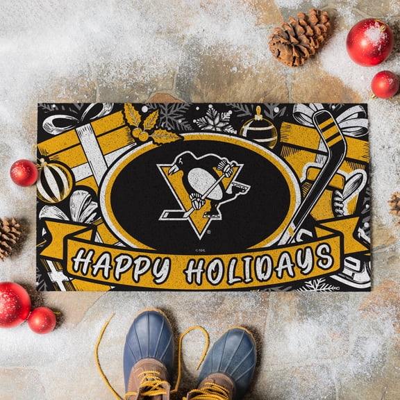 Pittsburgh Penguins 28" x 16" Happy Holidays Christmas Turf Door Mat