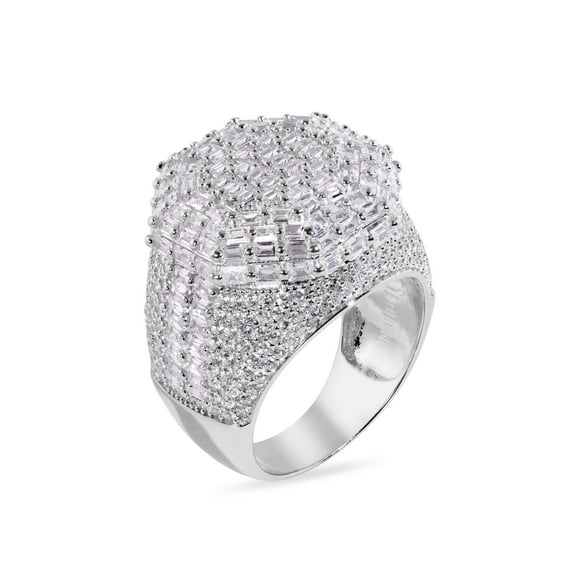 Rhodium Plated 925 Sterling Silver Baguette Clear CZ Octagon Ring White Jewelry Female Size 9