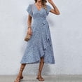 thumbnail image 5 of XIAOCHA Floral Wrap Dress for Women Fitted Ruffled Flutter Sleeve V Neck Midi Dress Lightweight Sweet Weekend Dresses, 5 of 7