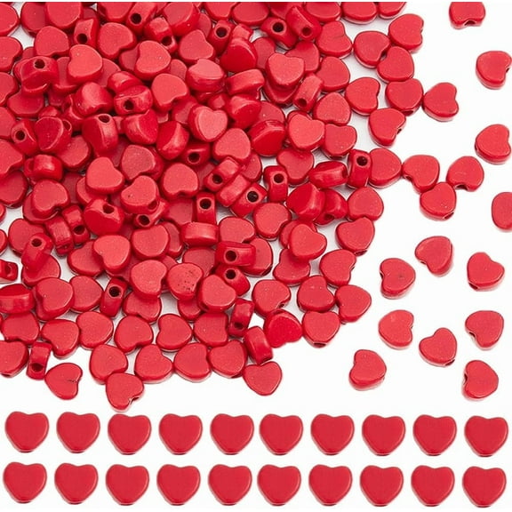 1 Box Red Heart Beads 300 Pcs Valentine's Day Turquoise Hearts Bead Stone Beads 6mm Mini Small Love Stones Lucky Healing Energy Gemstone Loose Beads for Jewelry Making DIY Bracelet Necklace