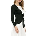 thumbnail image 5 of INSPIRE CHIC Women's Tie Front Long Sleeve Ruffled Hem Open Front Knit Cardigan 2XL Black, 5 of 8