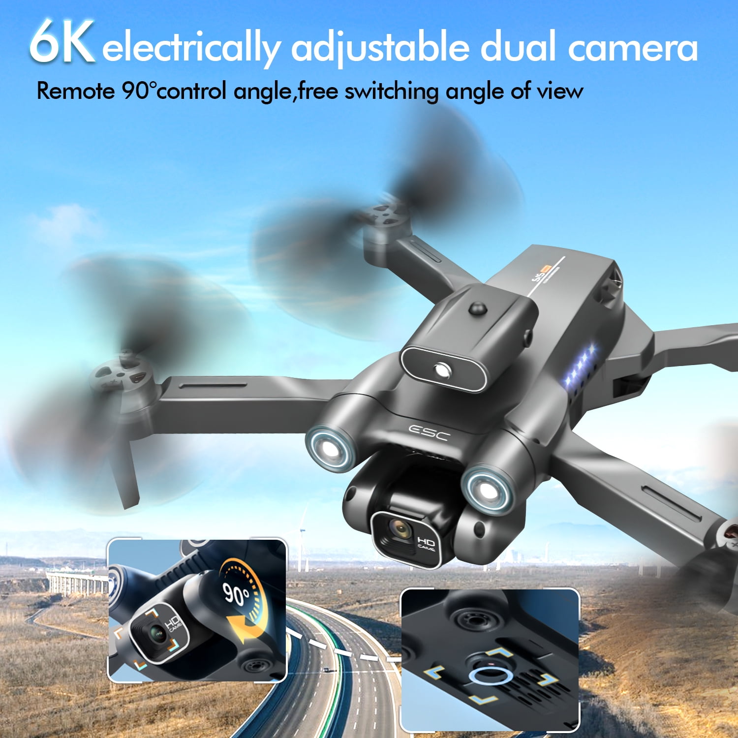 Hot Bee Foldable Aerial Drones, 1080p Ajustable Dual Camera & 3 Batteries, Brushless FPV Quadcopter UAV, Optical Flow, 360° Obstacle Avoidance, Waypoint Fly, Christmas Toy Gift for Adults & Kids
