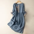 thumbnail image 2 of Plus Size Cotton Linen Dresses for Women Short Sleeve Summer Midi Dress with Pockets Dark Blue L, 2 of 4
