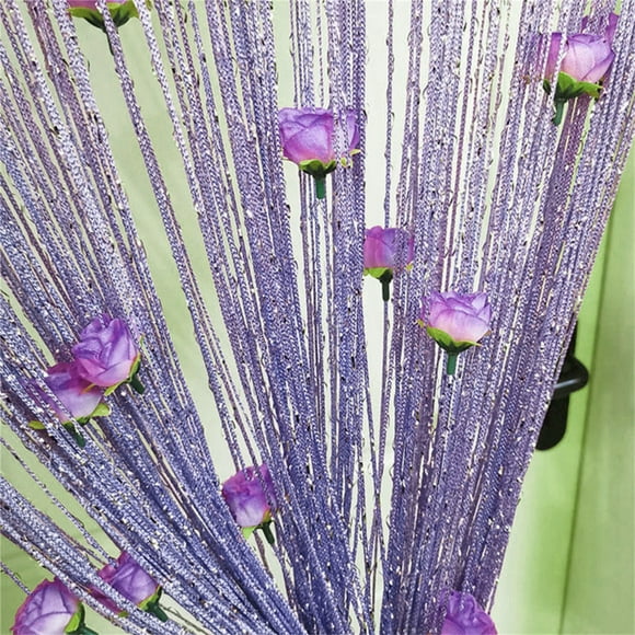 Home Decor Clearance Thread Door Curtain For Doorways Privacy Door Country String Curtain With Roses String Door Curtain Window Decoration Room Divider Hanging Tassel Curtain For Home, Purple
