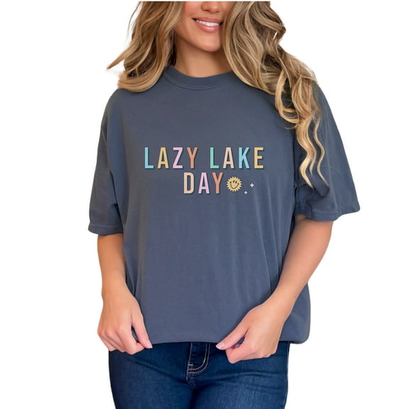 Lazy Lake Day, Summer Vacation Themed, Denim Comfort Colors T-Shirt, Small