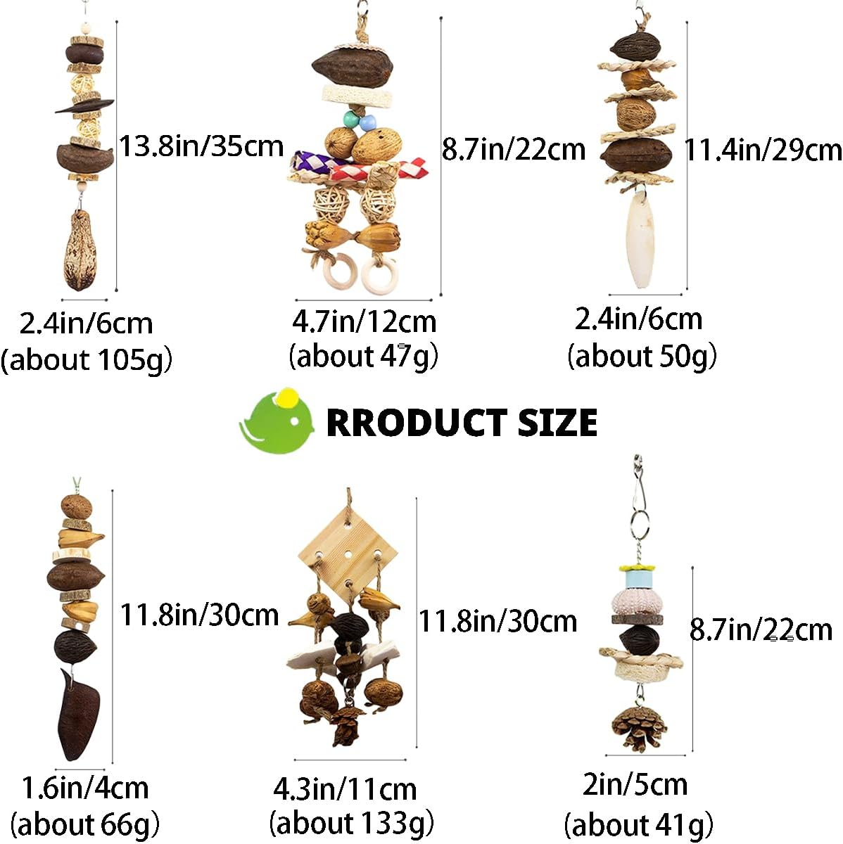 GYTY  Bird Toys Parrot Parakeet Chewing Toys- 6Pcs Hanging Cage Accessories with Natural Wood for Small Medium Budgie Conure Cockatie Lovebird
