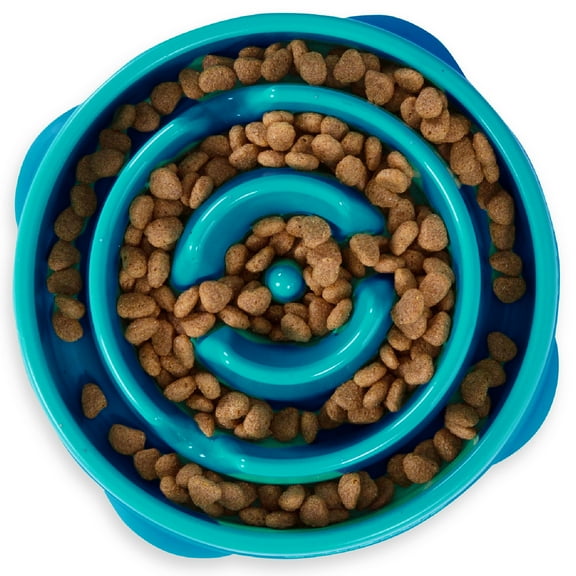 Outward Hound Slow Fun Feeder Bowl, Slow Feeder Dog Bowl, Turquoise, Medium/Small