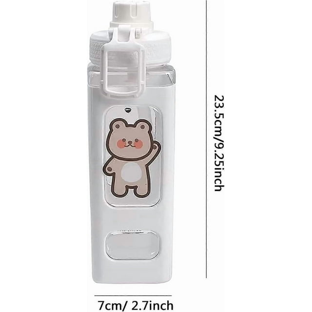 700ml Bear Water Bottle With Straw Plastic Portable Square Drinking Bottle for Girl Cute Juice Tea Water Cups White
