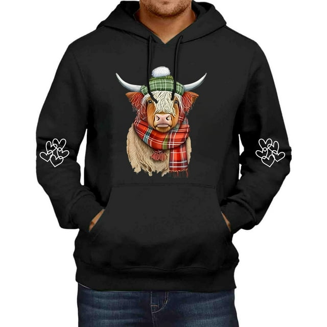 Chandail à Capuche Imprimé Vache pour Hommes Hiver Chaud Manches Longues Chandail Confortable Décontracté Mode Urbaine