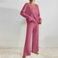 thumbnail image 4 of Womens 2 Piece Matching Lounge Set Pure Basic Sweatsuits V Neck Tops Longs Sleeve Sweatshirt Knitted Stripe Pullover Sweater Blouses Baggy Stretchy Wide Leg Pants Comfort Casual Sweatpants, 4 of 8