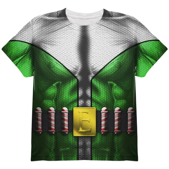 Christmas Superhero Sidekick Elf Costume All Over Youth T Shirt Multi YSM