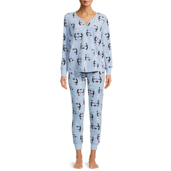Jaclyn Intimates Long Sleeve Henley Printed Pajamas (Women's) 2 Piece Set