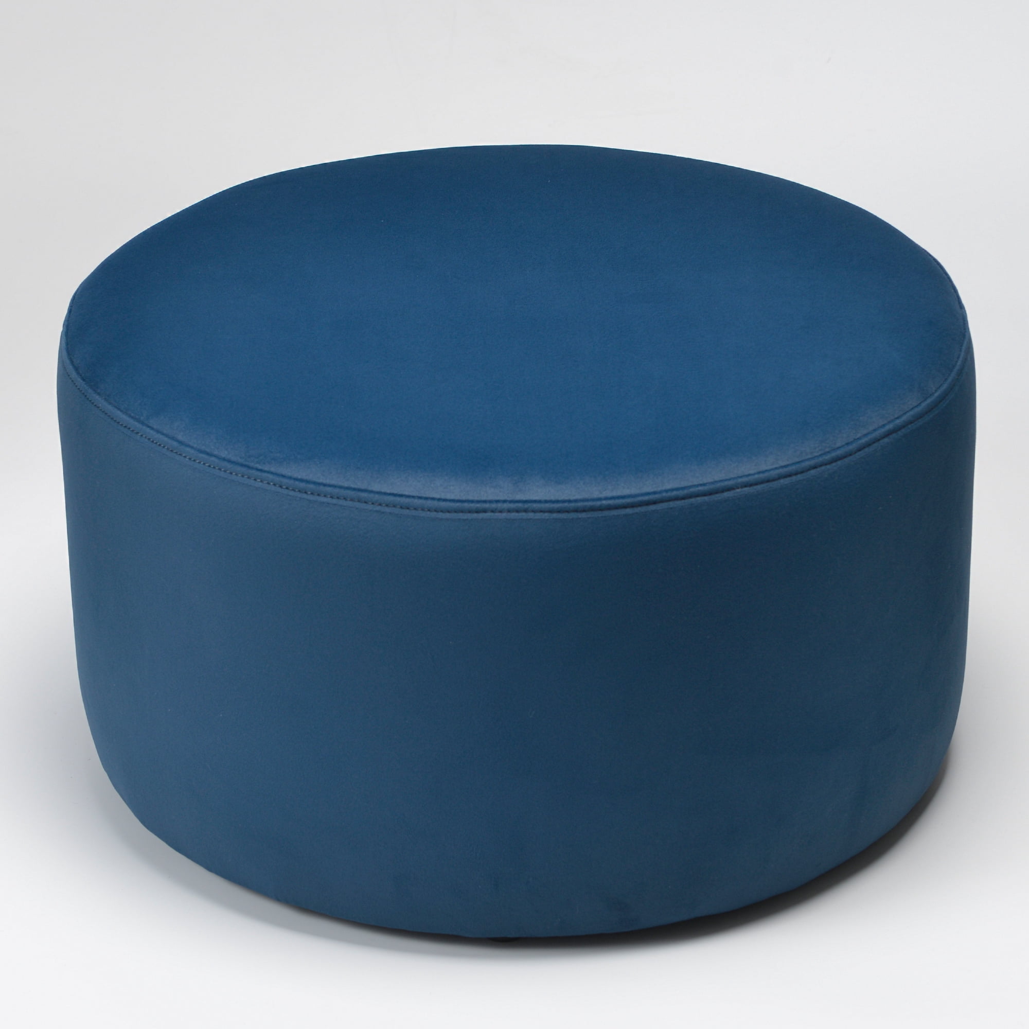 Modern Round Velvet Upholstered Ottoman with Soft Padded Seat, Multi-Functional Sofa Footrest, Side Table, Extra Seating (Navy, 24" D x 24" W x 13" H)