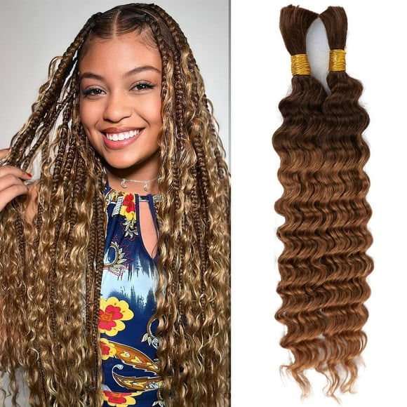 Human Hair For Braiding Deep Wave T4/30 Bulk Human Hair Braiding Hair For Boho Braids 100% Unprocessed Brazilian Virgin Hair No Weft For Braids Micro Braiding Hair Human Hair 24 Inch