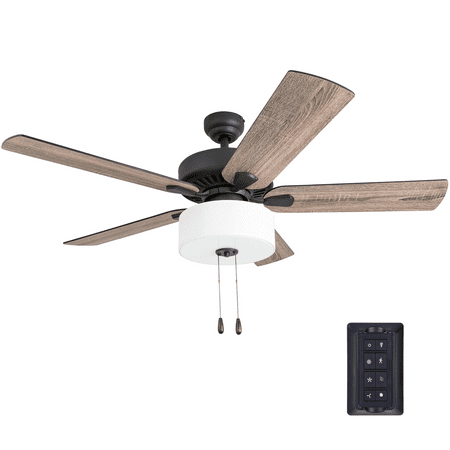 Prominence Home Canoe Ridge 52 Bronze Farmhouse Ceiling Fan with 5 Blades Linen Drum Shade Remote & Reverse Airflow