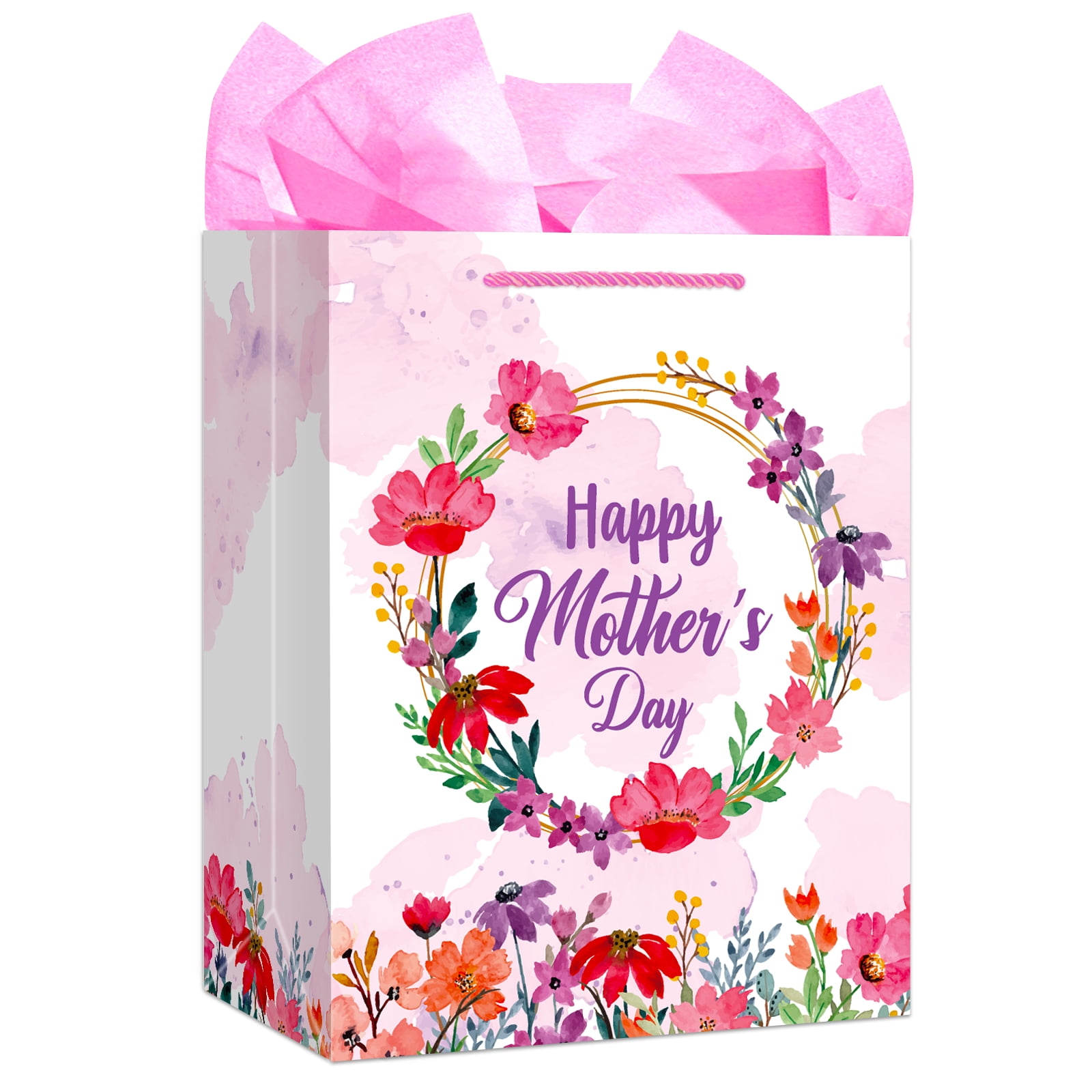 WhatSign Happy Mothers Day Gift Bag with Handle Flower Gift Bag for Mom