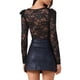 thumbnail image 3 of Cuerpo de encaje versátil con diseño transparente de manga larga para mujeres INSPIRE CHIC S Negro, 3 of 6