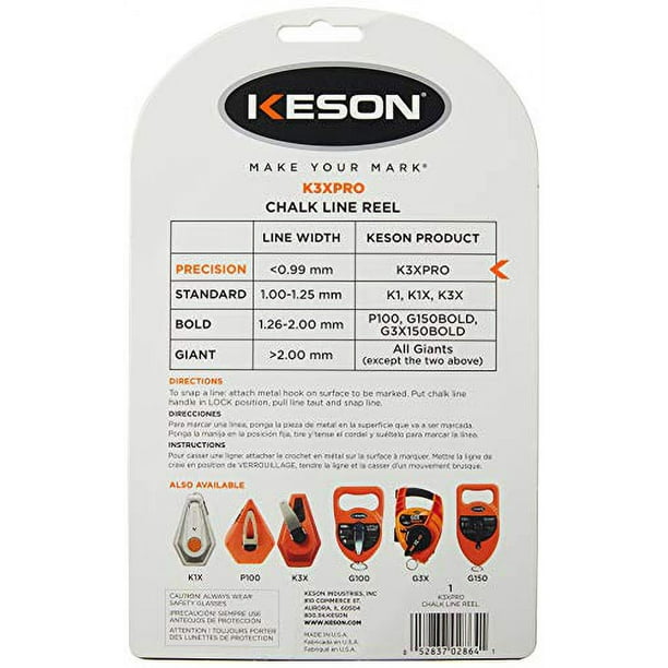 Keson K3XPRO Precision String Chalk Line Reel with 3X1 Rewind, 100-Foot