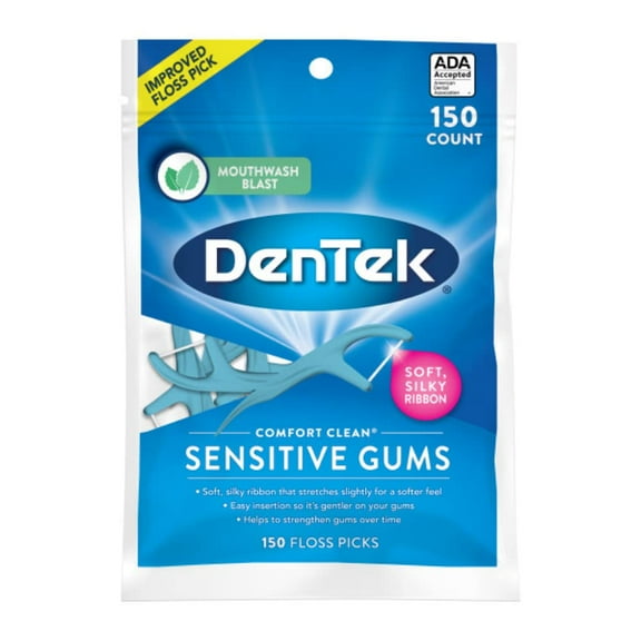 Dentek Floss Picks Comfort Clean Sensitive Gums Floss Picks, Soft & Silky Ribbon, 150 Ct (Pack Of 1) - Pack Of 2