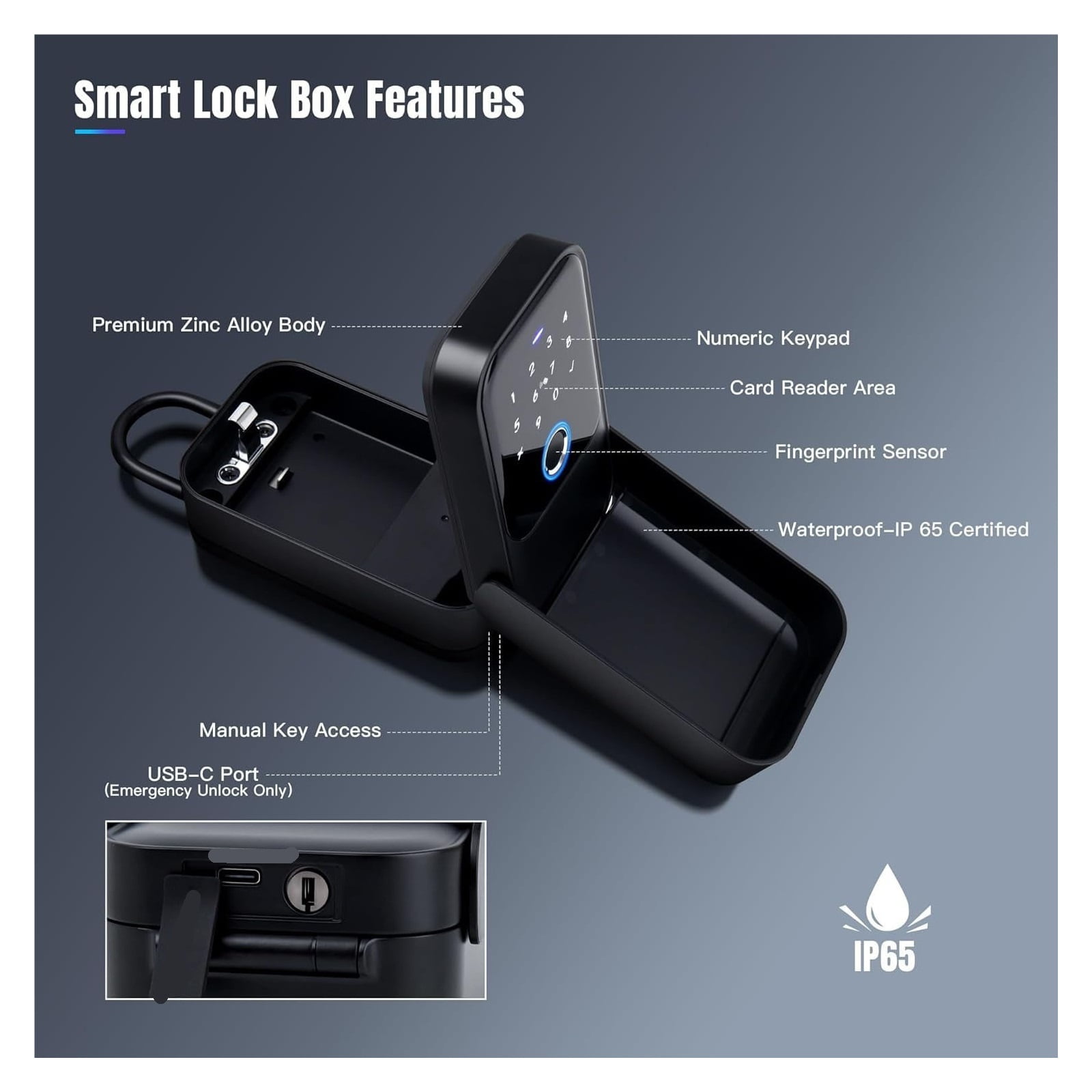 Smart Key Lock Box Fingerprint Control Passcode Access Card Bluetooth Unlock ,House, Apartment, Office Key Storage