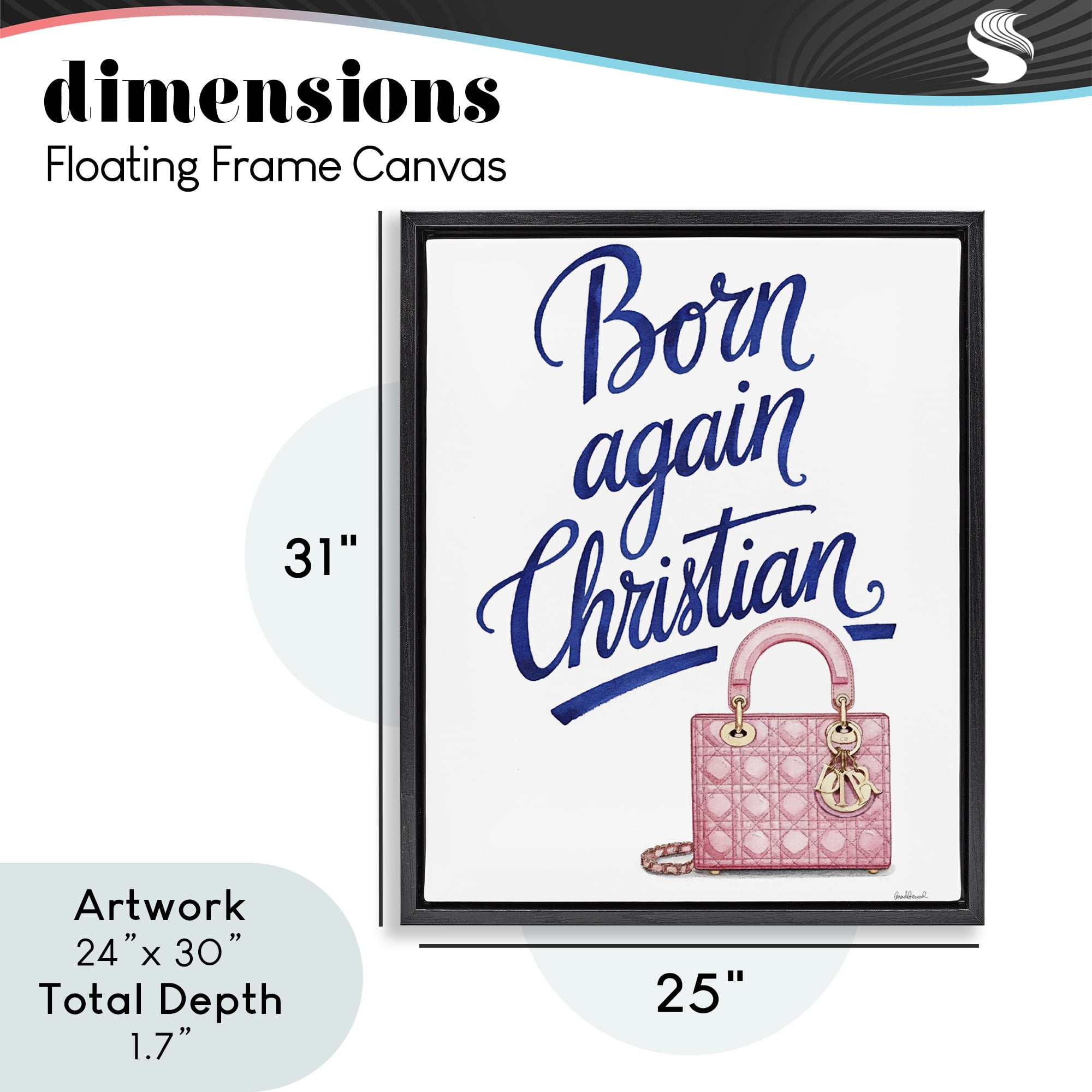 Glam Born Again Christian Black Framed Floater Canvas Wall Art, design by Amanda Greenwood