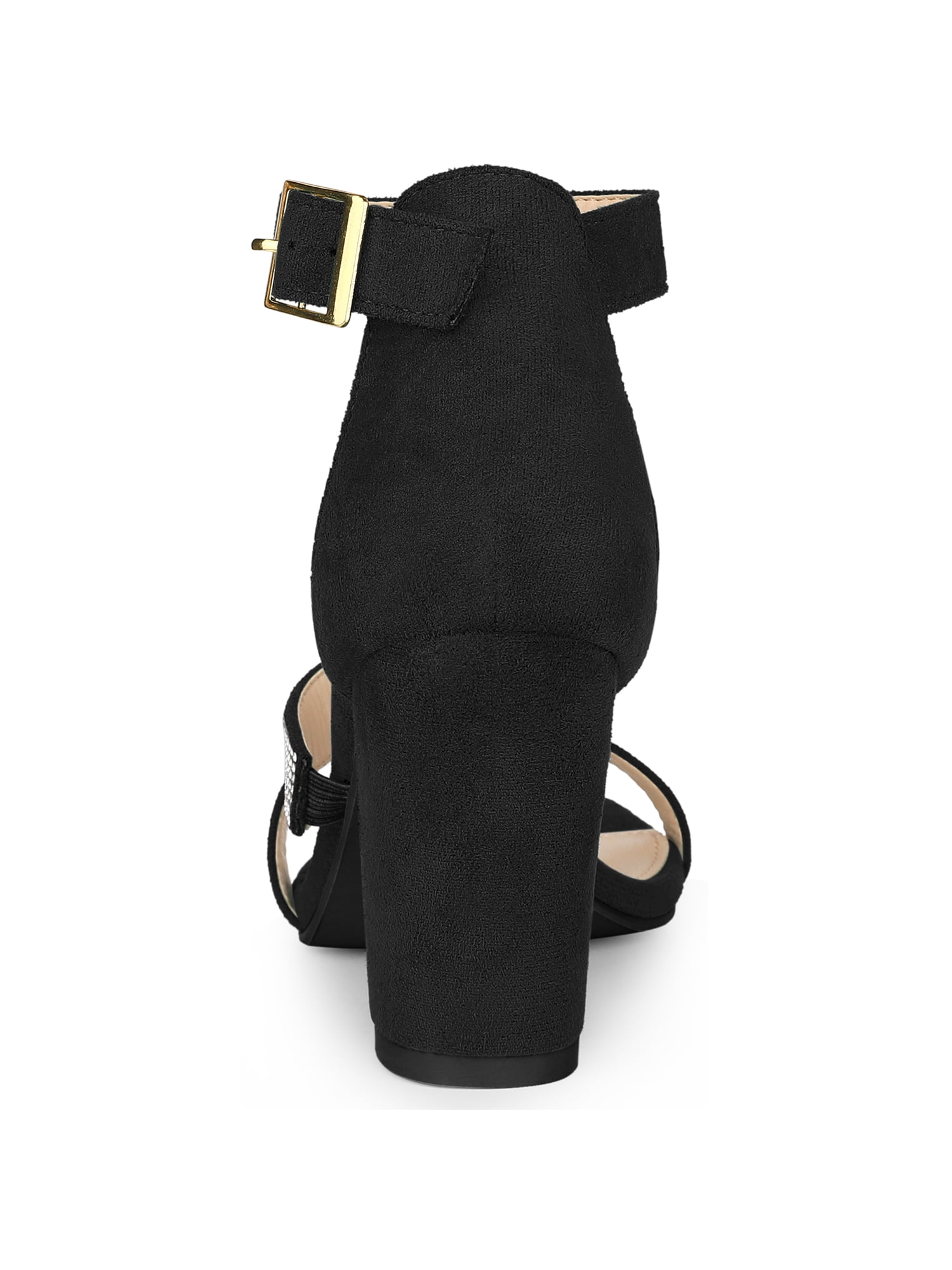 DARING DIVA Women's Rhinestone Block Heels Sandals for Casual and Party Black 8