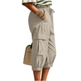 thumbnail image 7 of Womens Cargo Capri Pants, Elastic Waist Drawstring Cropped Pants with Multi Pockets, Outdoor, Walking Casual Workout Wear | VerBelle,Khaki L, 7 of 7