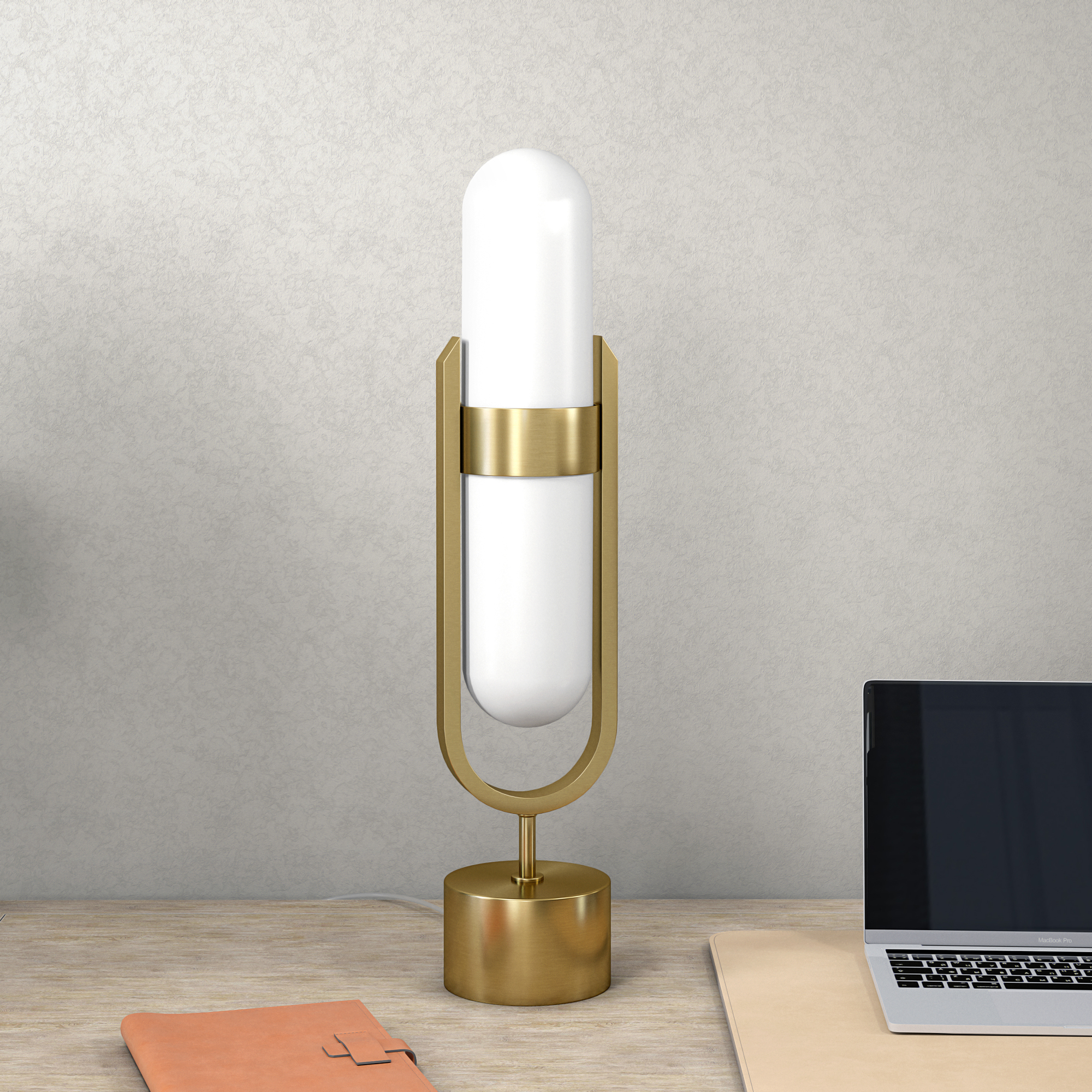 Blair Pill-Shaped Table Lamp with Milk Glass Shade in Brass/White