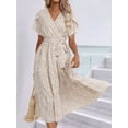 thumbnail image 4 of Jaimenalin Women'S Floral Long Dress Short Sleeve Wrap V Neck Ruffle Long Flowy Beach Dresses 109102 White XL, 4 of 9