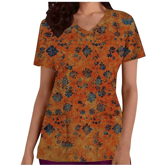 RXMEKW Robe d'Infirmière Imprimée pour la Saint-Valentin pour Femmes, Haut Décontracté à Manches Courtes et Col en V avec Poche Poitrine pour le Travail Ou la Maison