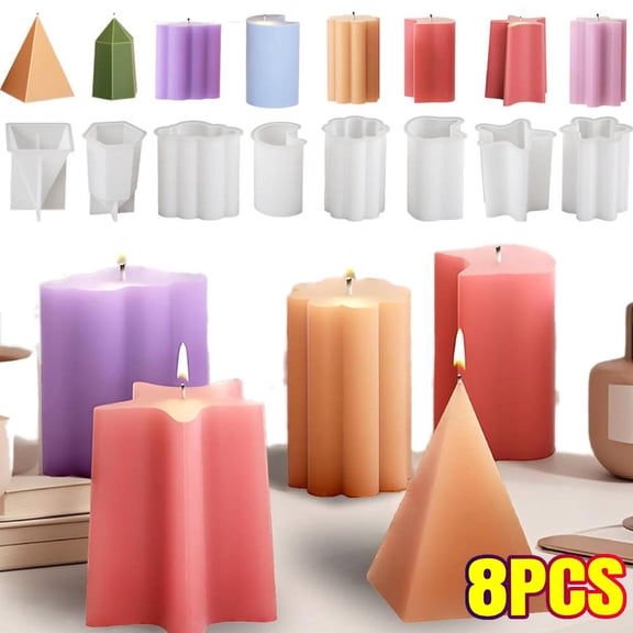 8 PACK Silicone Candle Molds, Reusable Geometric Molds for DIY Scented Candles, Soy Wax, Soap, and Resin Casting Crafts