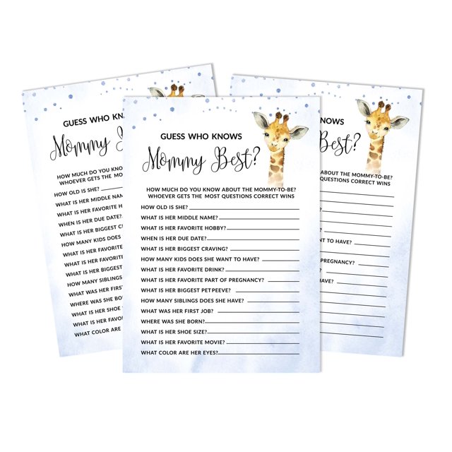 Inkdotpot 50 PackWho Knows Mommy BestBaby Shower GameCards Giraffe Jungle Animals FunActivity Cards