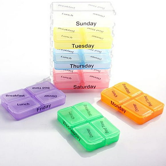 Trayknick 28 Grids Pill Container 7-Day Colorful Durable Detachable Pill Container for Outdoor