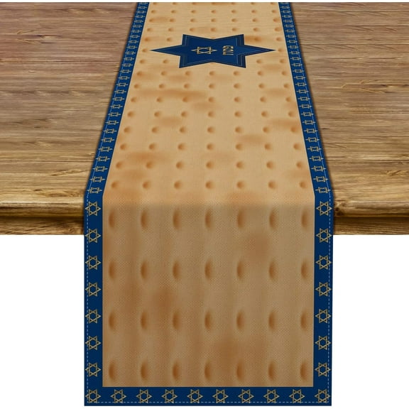 Rustic Passover Table Runner Jewish Pesach Seder Decoration Linen Star of David Hebrew Home Kitchen Dining Room Decor 13x72''''