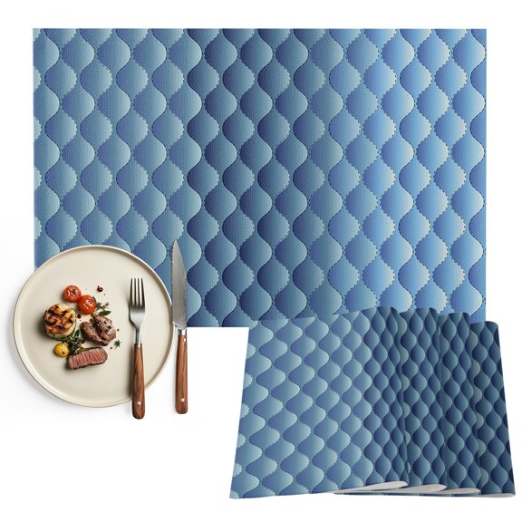 Blue Ombre Placemats Set of 6, Modern Geometric Abstract Art Washable Wipeable Table Mats for Dining Tables, Indoor Outdoor Kitchen Place Mats for Holiday Party Table Decor