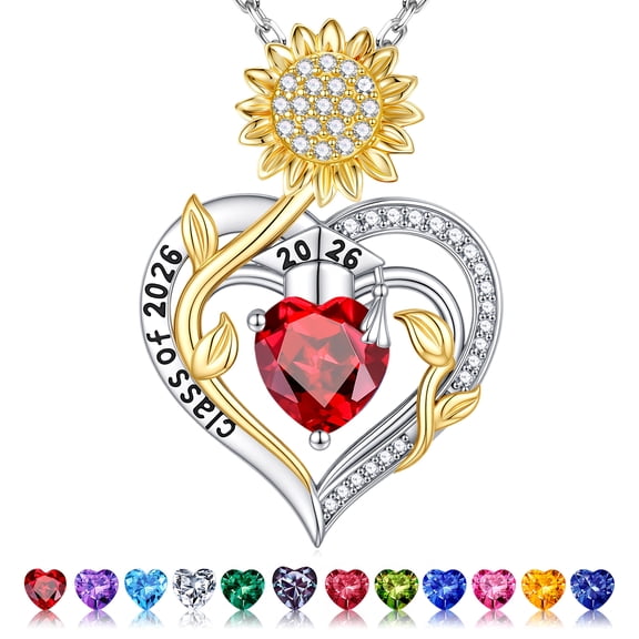 Iefil Graduation Gifts for Her 2026 College, 925 Sterling Silver Sunflower January Garnet Red Birthstone Necklace for Women Jewelry, Inspirational Graduation High School Graduate Gift for Best Friend