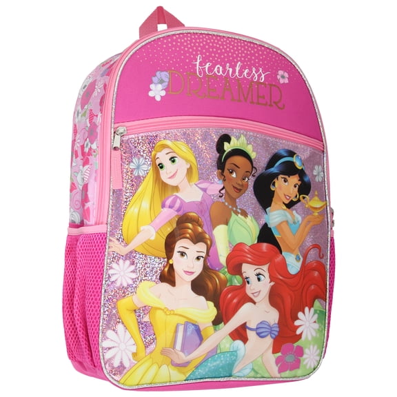 Disney Princess Fearless Dreamer Rapunzel Jasmine Belle Ariel Tiana Pink 16" School Travel Backpack
