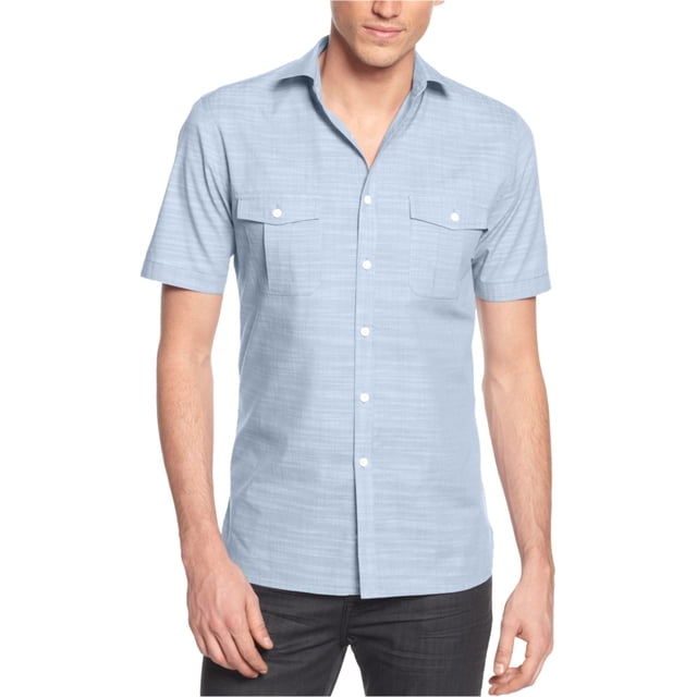 Alfani Mens Textured Button Up Shirt, Blue, Small