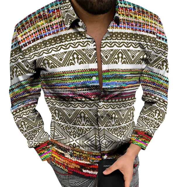 Playeras Camisa de manga larga con solapa y hebilla de bolsillo con impresión digital 3D para hombre (Yellow, L)