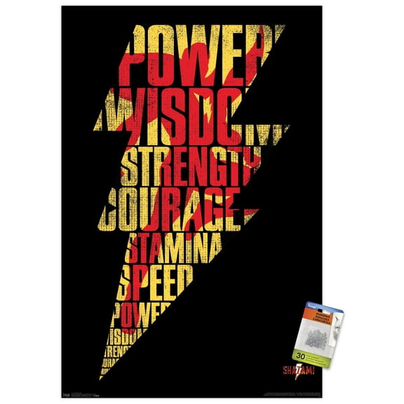 DC Comics Movie - Shazam - Bolt Wall Poster with Push Pins, 22.375" x 34"