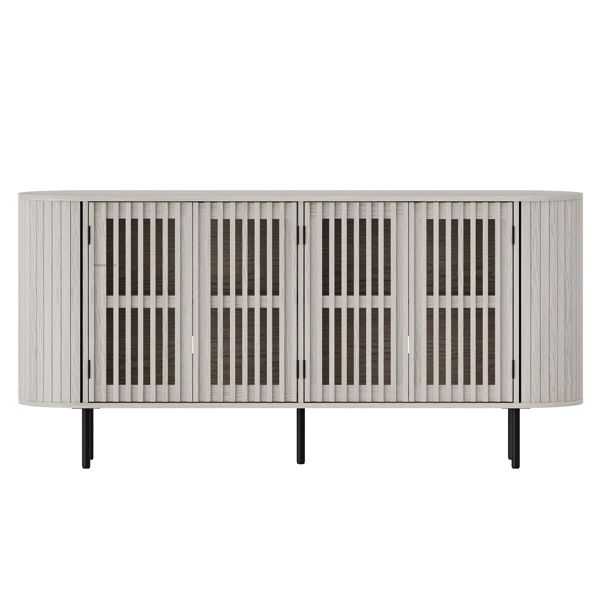 WAMPAT Modern Sideboard Buffet Cabinet with Storage, Wooden Accent Storage Cabinet with 4 Fluted Doors, Credenza with Curved Design for Dining Room, Living Room, Kitchen, White Washed