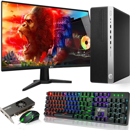 Restored HP G5 Gaming Desktop Computer PC – Intel Core i5-9500 – 16GB DDR4 RAM – 512GB SSD – 24" LED Monitor – RGB Keyboard & Mouse – NVIDIA GeForce GT 1030 DDR5 – WiFi – Windows 11 Pro (Refurbished)