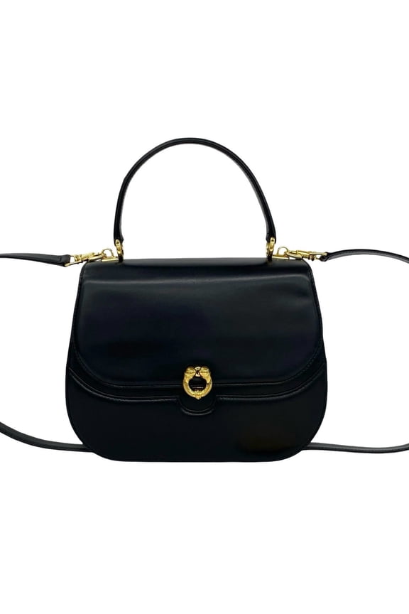 Pre-Owned GUCCI Vintage Old Gucci Horseshoe Hardware Leather 2-way Shoulder Bag/Handbag Black...