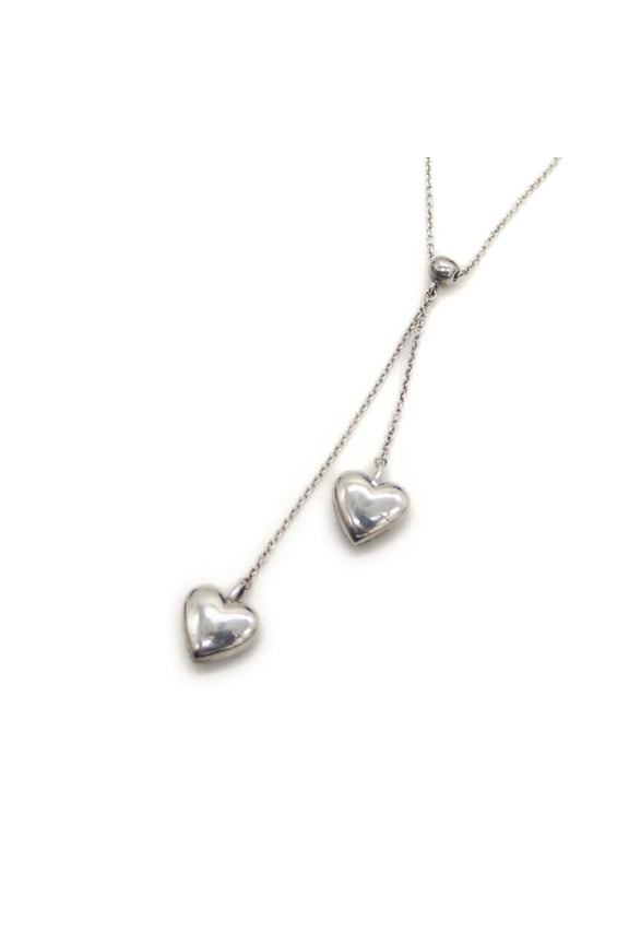 Pre-Owned TIFFANY & Co. Tiffany Double Drop Heart Necklace Silver 925 Azuki Chain (Good)